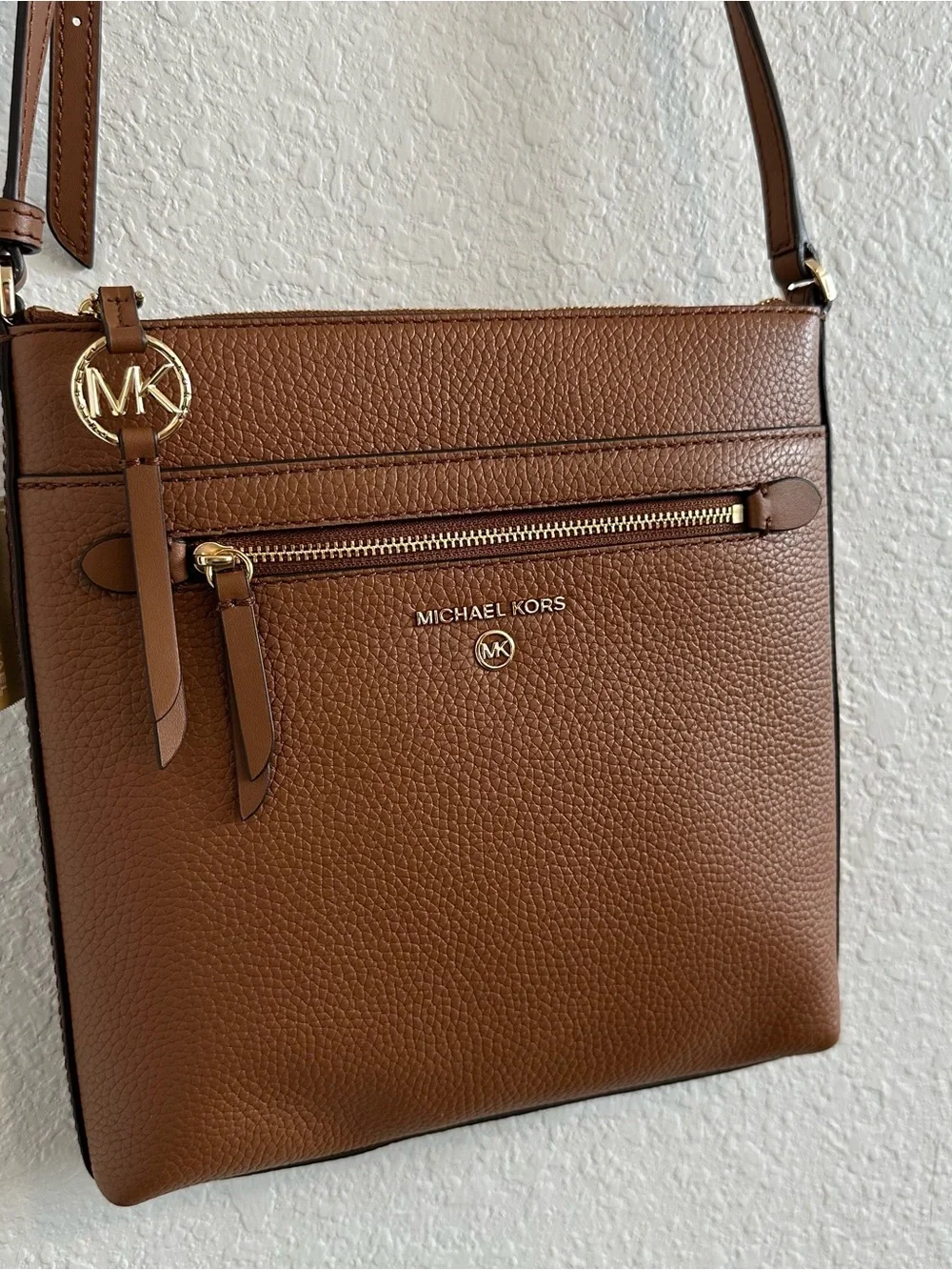 Michael Kors Cognac Pebbled Leather Crossbody Bag with Gold Hardware